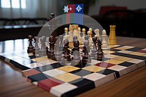 Political board intellectual game chess with country flags. Hobbies and mind development. AI generated