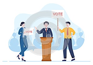 Political Candidate Illustration with Debates Concept for Promotion, Election Campaign, Active Discussion and Get Votes