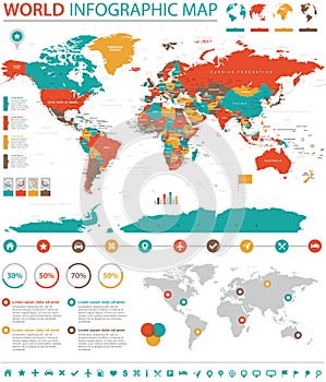 Political Colored World Map Vector Info Graphic