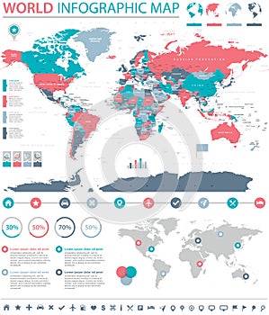 Political Colored World Map Vector Info Graphic