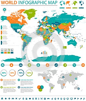 Political Colored World Map Vector Info Graphic