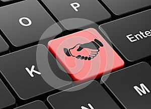 Political concept: Handshake on computer keyboard background