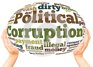 Political Corruption word cloud hand sphere concept photo