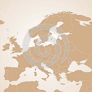 Political Europe brown map with state borders, illustration