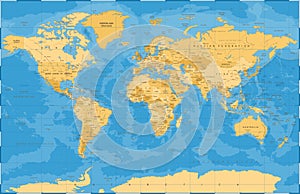 Political Golden Blue World Map Vector