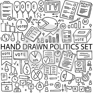 Political icons drawn by hand, vector set. Doodle on the topic of politics and elections. photo