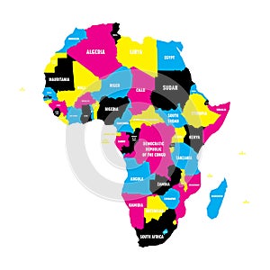 Political map of Africa continent in CMYK colors with national borders and country name labels on white background