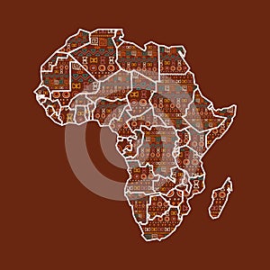 Political map of africa with country borders and ethnic motifs pattern