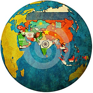 Politická mapa z asie na zeměkoule 