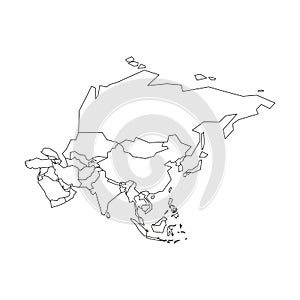 Political map of Asia. Simplified black wireframe outline. Vector illustration