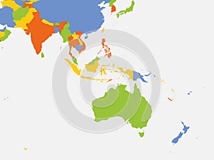 Political map of Australia and Southeast Asia