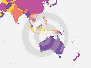Political map of Australia and Southeast Asia