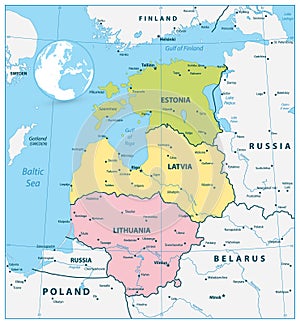 Politická mapa z baltský státy 