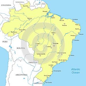 Political map of Brazil with national borders