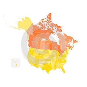 Political map of Canada and United States