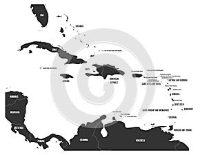 Political map of Carribean. Gray lands on white background.
