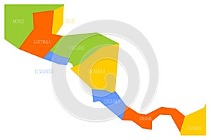 Political map of Central Amercia. Simlified schematic flat vector map in four color scheme