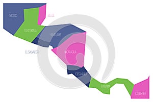 Political map of Central Amercia. Simlified schematic flat vector map in four color scheme