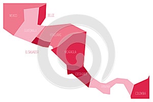 Political map of Central Amercia. Simlified schematic flat vector map in shades of pink photo