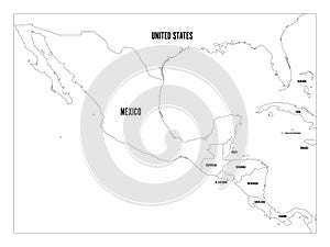 Political map of Central America and Mexico in four shades of green. Simple thin black outline vector illustration photo