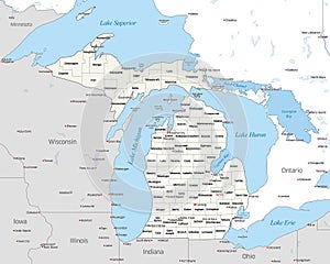 Political map of the counties that make up the state of Michigan