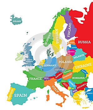 Political map of Europe Continent