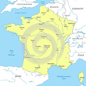 Political map of France with national borders