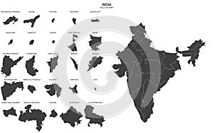 Political map of India isolated on white background