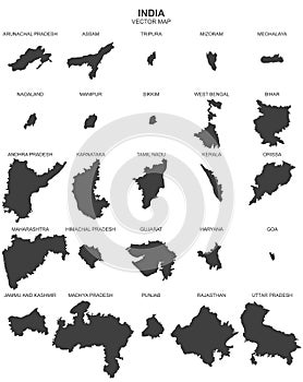 Political map of India isolated on white background
