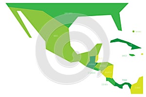Political map of Mexico and Central Amercia. Simlified schematic flat vector map in four shades of green photo