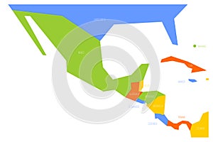 Political map of Mexico and Central Amercia. Simlified schematic flat vector map in four color scheme