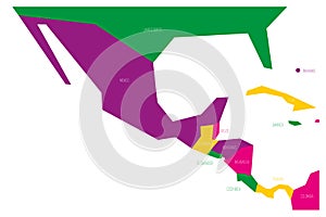 Political map of Mexico and Central Amercia. Simlified schematic flat vector map in four color scheme photo