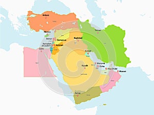 Political map of Middle East