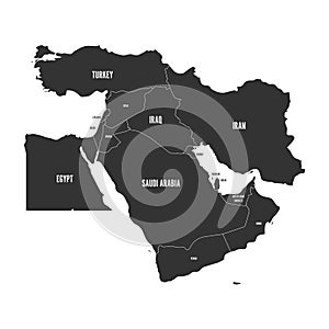 Political map of Middle East, or Near East, in grey. Simple flat vector ilustration photo