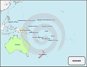 Political Map of Oceania with Names
