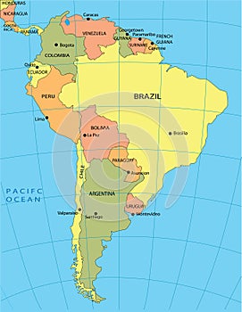 Political map of South America photo