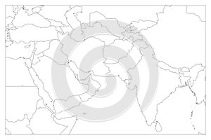 Political map of South Asia and Middle East countries. Simple flat vector outline map