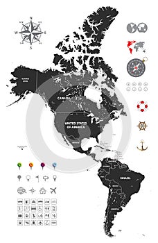 Political map of south and north america photo