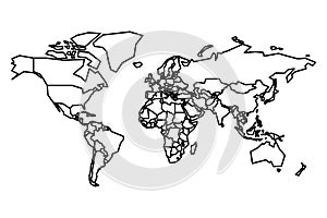 Political map of World. Blank map for school quiz. Simplified black thick outline on white background