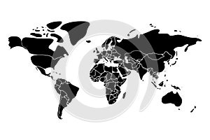 Political map of World. Low detail and simplified with rounded corners. Black vector illustration on white backround