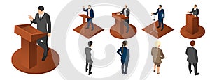 Political meeting icon set, isometric style