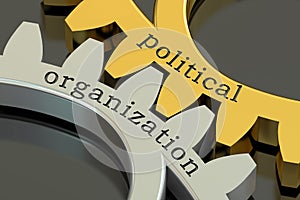 Political organization concept on the gearwheels, 3D rendering