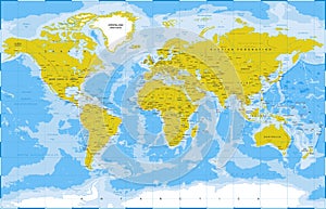 Political Physical Topographic Colored World Map Vector