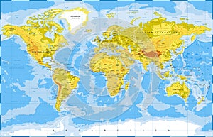 Political Physical Topographic Colored World Map Vector