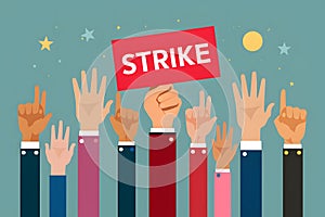 Political protest with raised hands, strike and revolution concept