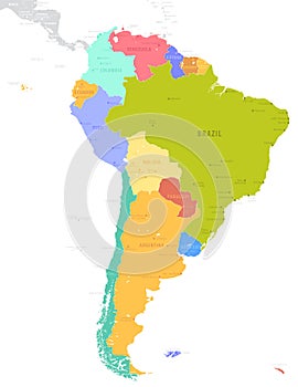 Political South America Map vector illustration isolated on whit