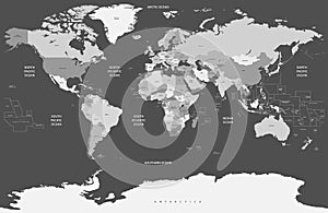 Political world map in grey scales