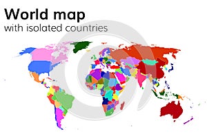Political world map with isolated countries and continents