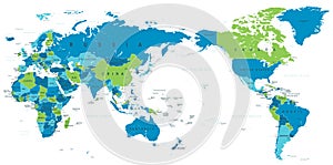 Political World Map Pacific Centered