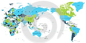 Political World Map Pacific Centered